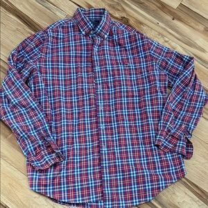 Vineyard Vines Men's Dark PINk  and Blue Plaid Shirt
